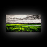 Marsh Landscape Painting, Green Wall Art, Nature Artwork, Panoramic Art, Extra Wide Art, Framed Canvas Print, Rustic Home Decor