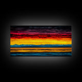 Sunset Over Water, Colorful Horizon Painting, Coastal Wall Art, Extra Wide Art, Framed Canvas Print, Above Sofa Art, Ocean Lover Gift