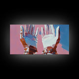 Hands Abstract Art, Pop Art Painting, Whimsical Art, Pink and Blue Wall Art, Modern Decor, Framed Canvas Print, Unique Gift Idea