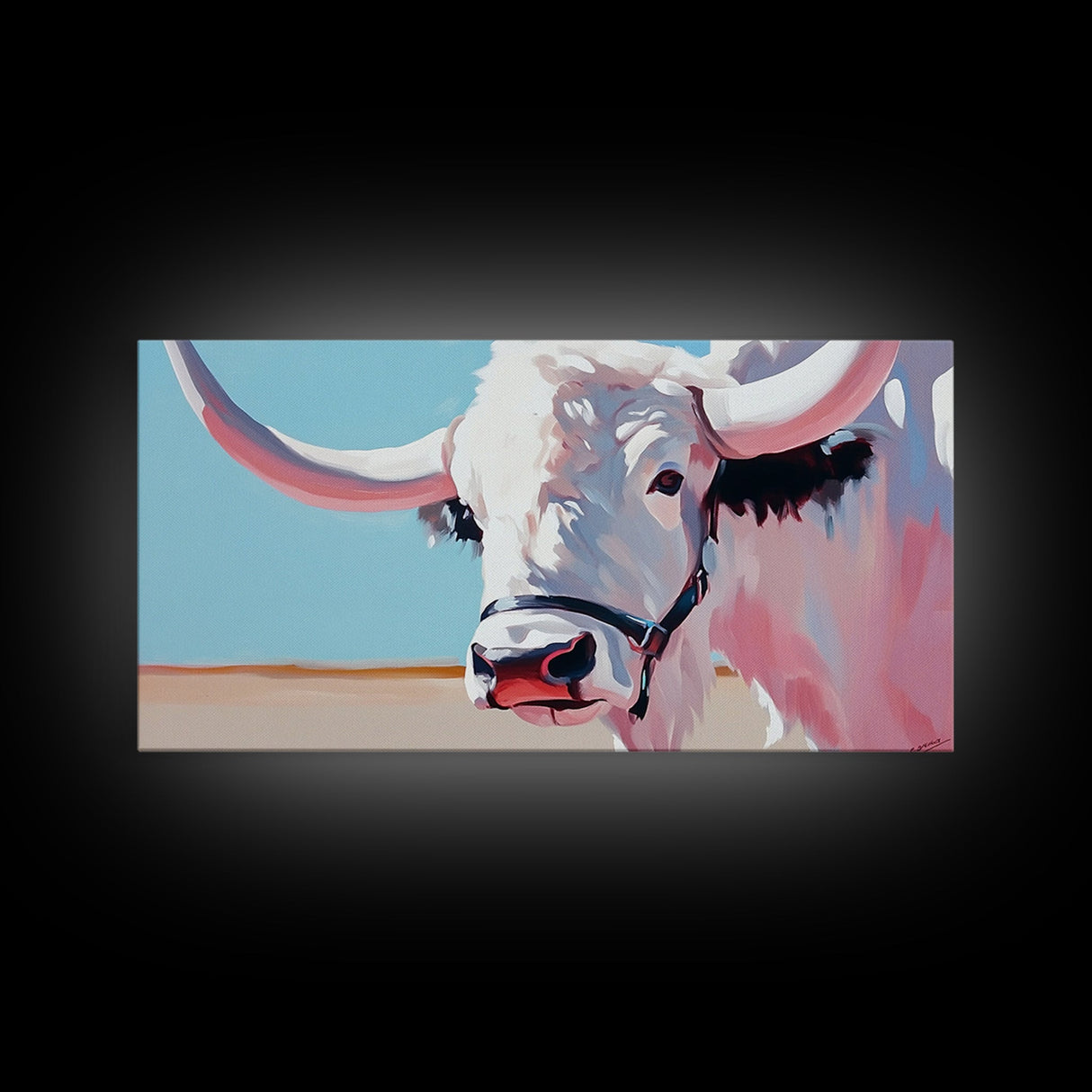 Longhorn Cow Portrait, Rustic Farmhouse Wall Art, Southwest Decor, Western Painting, Framed Canvas Print, Country Living Gift Idea