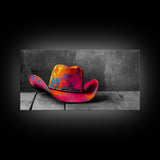 Vibrant Cowboy Hat Framed Canvas Print | Western Wall Art | Chicano Art | Moody Art | Southwest Decor | Rustic Art | Extra Wide Art
