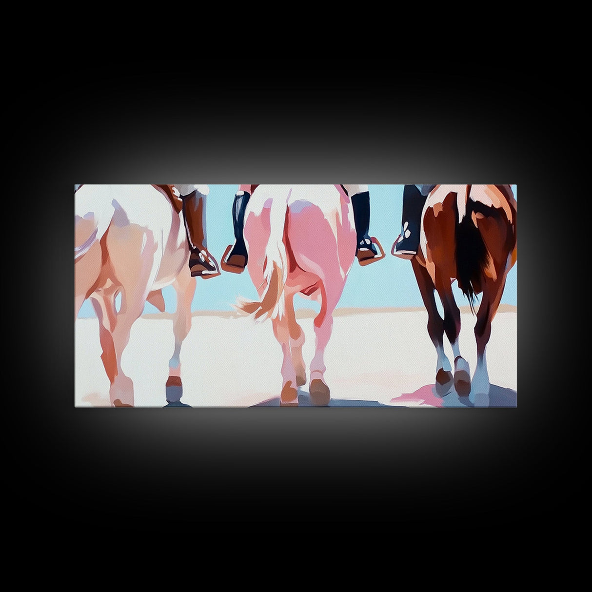 Cowboy Riders, vintage horse art, rustic wall art, western art, coastal cowgirl wall art, panoramic art, framed canvas print