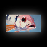 Koi Fish Painting, Light Pink Wall Art, Coastal Wall Art, Nautical Decor, Framed Canvas Print, Gift Idea, Living Room Art, Ocean Art