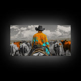 Western Cowboy Herding Canvas Print Rustic Wall Art Southwest Wall Art Black Cowgirl Painting Farmhouse Art Extra Wide Panoramic Art