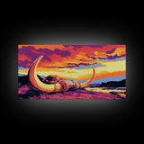 Longhorn, skull, desert scene, rustic cow skull, western wall art, fall decor, extra wide art, cowboy aesthetic, framed canvas print