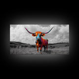 Psychedelic Longhorn Art Framed Canvas Print Vibrant Whimsical Art Southwest Wall Art Gift Idea Above Bed Art Rustic Decor