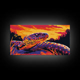 Snake Sunset, wildlife art, moody art, rustic decor, geometric wall art, southwest wall art, panoramic art, Framed Canvas Print, gift idea