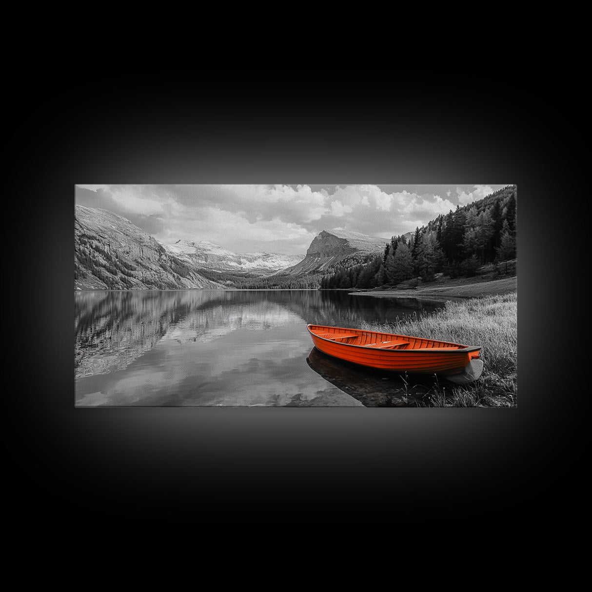 Serene Mountain Lake Canvas Print Rustic Wall Art Landscape Painting Above Sofa Art Bedroom Art Above Bed Wall Art Nautical Decor