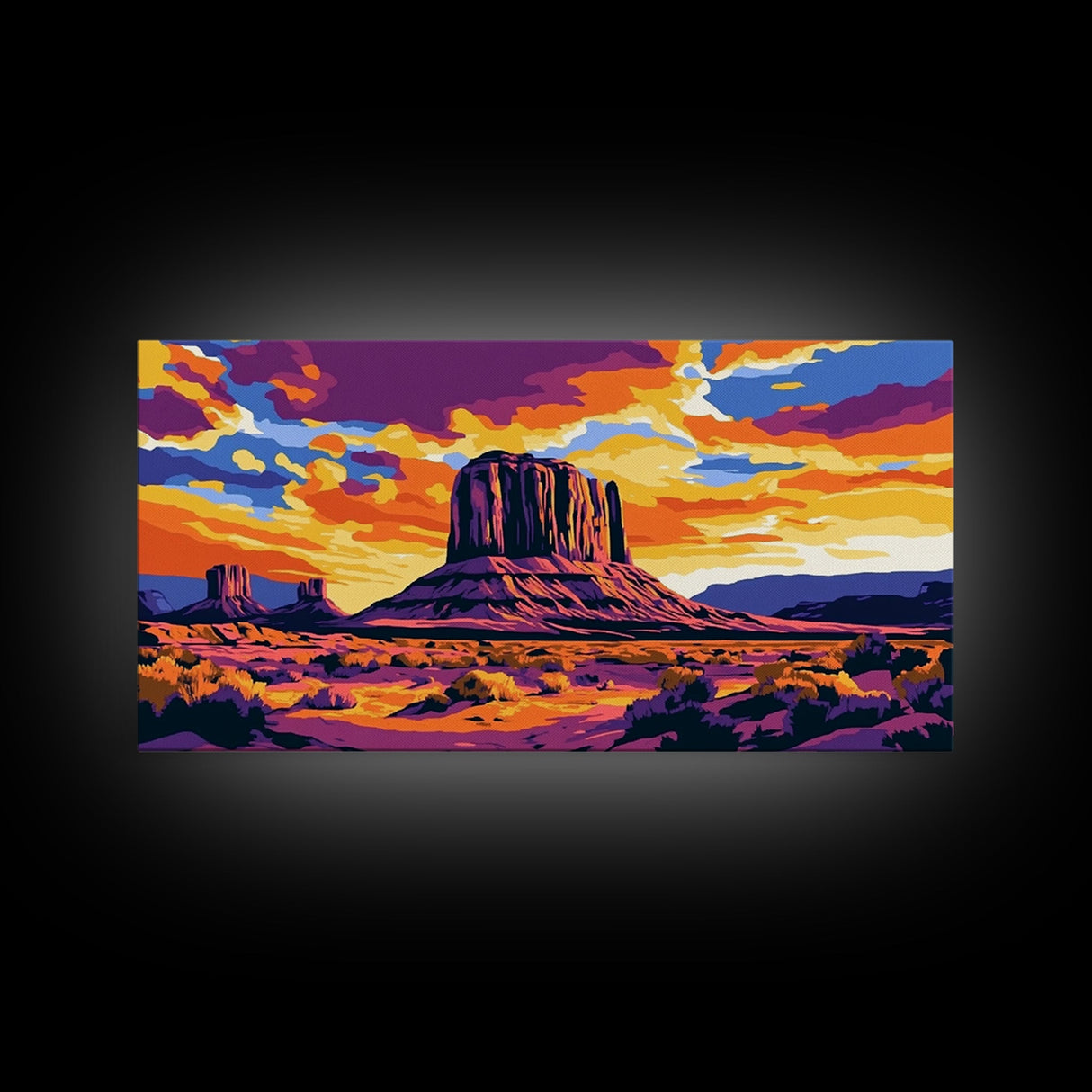 Monument Valley, desert painting, southwest wall art, mountain painting, boho art, panoramic art, Canvas Print, rustic wall art, cowboy gift
