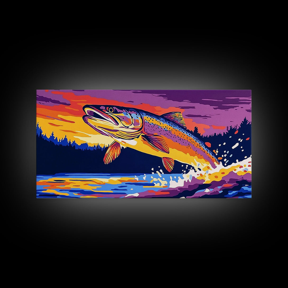 Jumping Trout, fly fishing art, trout art, nautical decor, rustic wall art, gift idea for him, lake Tahoe art, framed canvas print