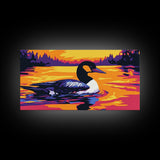 Loon on the Lake, bird art, moody art, rustic wall art, nature painting, coastal decor, lake Tahoe art, framed canvas print