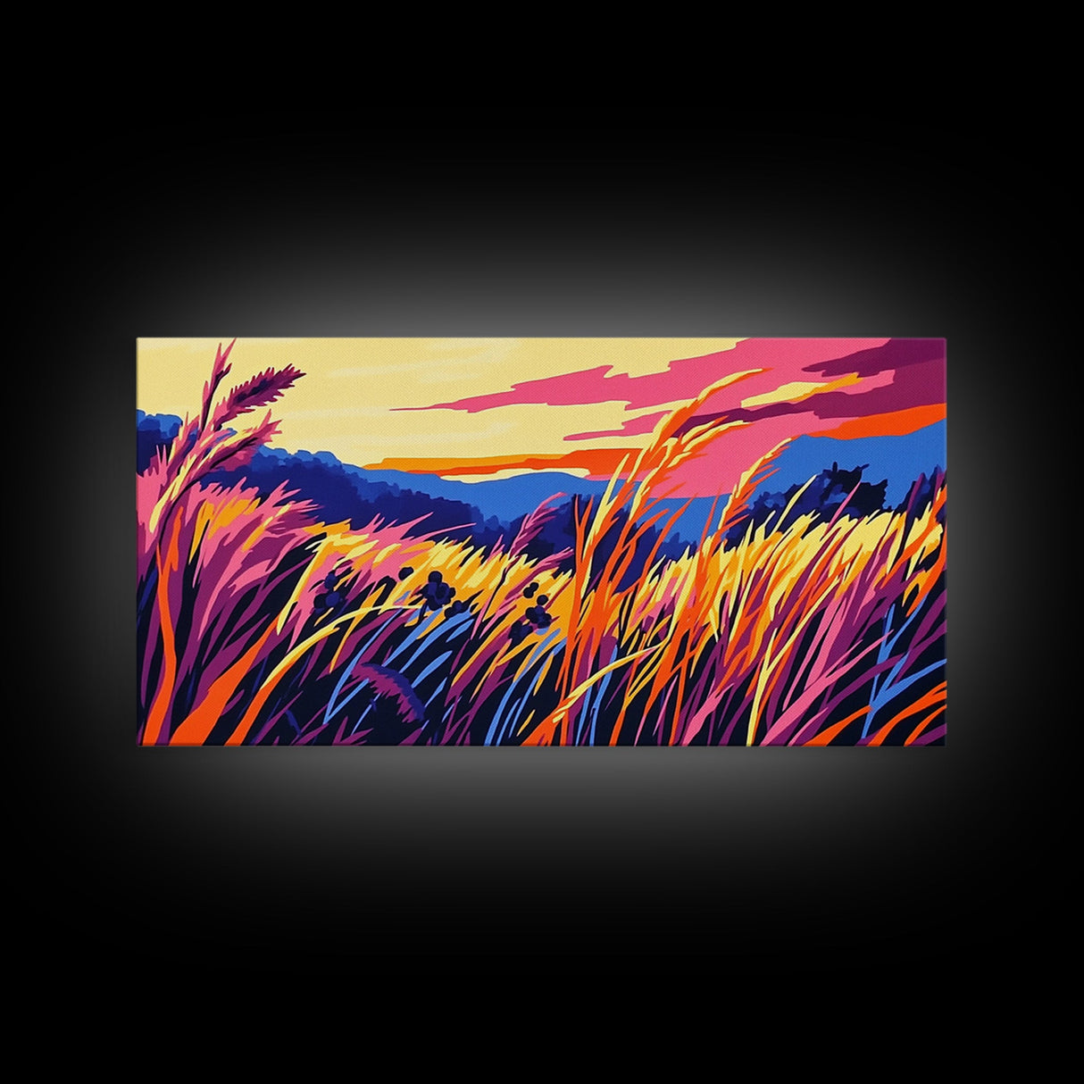Autumn Field Landscape, fall wall art, panoramic painting, extra wide art, rustic wall art, farmhouse art, canvas print