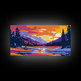 Lake Tahoe Art, mountain painting, scenic sunset print, southwest wall art, panoramic art, extra wide art, framed canvas print