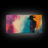 Silhouette Cowboy Art, rustic wall art, western painting, moody art, cowboy painting, extra wide art, farmhouse decor, canvas print, gift idea