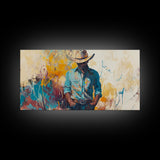 Cowboy Art, Western Painting, Rustic Wall Art, Vintage Horse Art, Dark Romance Painting, Moody Art, Extra Wide Art, Framed Canvas Print