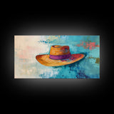 Western Hat, Boho Art, Rustic Wall Art, Southwest Art, Moody Painting, Extra Wide Art, Minimalist Art, Framed Canvas Print