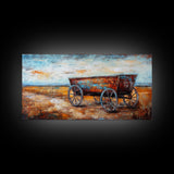 Rustic Wagon, Western Landscape, Farmhouse Art, Southwest Wall Art, Vintage Horse Art, Extra Wide Art, Horizontal Wall Art, Framed Canvas Print