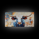 Longhorn Painting, Framed Canvas Print, Rustic Wall Art, Southwest Wall Art, Farmhouse Art, Extra Wide Art, Above Couch Art, Moody Art