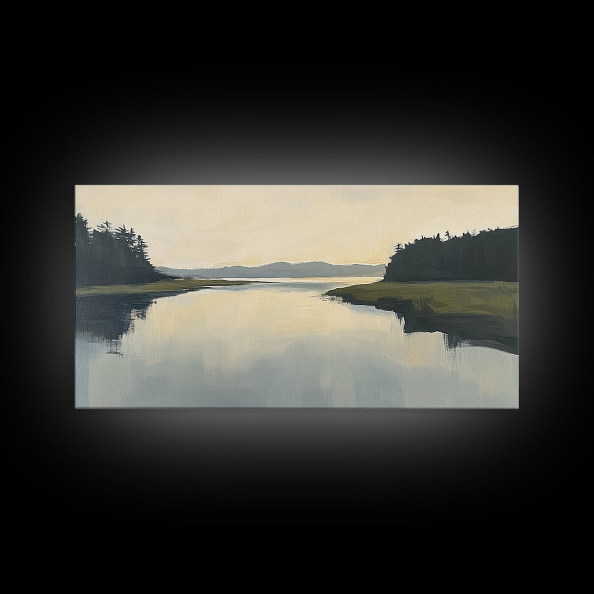 Marsh, Landscape Painting, Minimalist Art, Wabi Sabi Art, Moody Art, Guest Room Art, Above Bed Wall Art, Framed Canvas Print, Extra Wide Art