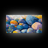 River Rocks, Whimsical Art, Mosaic Wall Art, Boho Art, Teal Wall Art, Nature Inspired Art, Abstract Landscape, Canvas Print, Gift Idea Her
