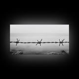 Barbed Wire, rustic decor, farmhouse art, minimalist black and white, modern wabi sabi wall art, textured art, panoramic art, Canvas Print