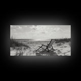 Beach Chair, Coastal Landscape Art, Minimalist Art, Wabi Sabi Art, Ocean View Print, Relaxing Decor, Framed Canvas Print, Nautical Wall Art