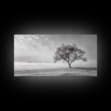 Solitary Tree, Minimalist Art, Landscape Painting, Oak Tree Art, Extra Wide Art, Moody Art, Wabi Sabi Wall Art, Framed Canvas Print