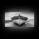 Beached Boat, Nautical Wall Art, Rustic Decor, Coastal Landscape Art, Extra Wide Art, Panoramic Painting, Canvas Print