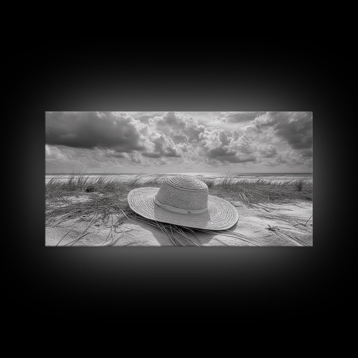 Straw Hat, Coastal Landscape Art, Wabi Sabi Art, Beach Wall Art, Rustic Decor, Extra Wide Art, Coastal Cowgirl Art, Canvas Print