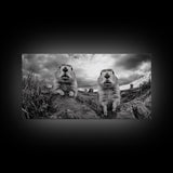 Prairie dogs, whimsical art, rustic wall art, farmhouse art, nature painting, extra wide art, above couch art, framed canvas print