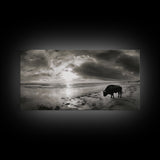 Buffalo, seascape painting, coastal landscape art, rustic decor, farmhouse art, panoramic painting, extra wide art, framed canvas print