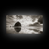 Coastal, seascape, moody art, ocean view, nautical wall art, panoramic painting, extra wide art, above bed wall art, framed canvas print