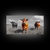 Highland Cows Canvas Print | Rustic Farmhouse Art | Black and White Cattle Painting | Moody Art | Above Sofa Wall Art | Extra Wide Art