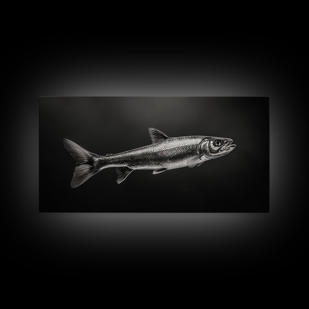 Trout, fish painting, fly fishing art, rustic decor, cabin wall art, nature painting, extra wide art, panoramic art, framed canvas print
