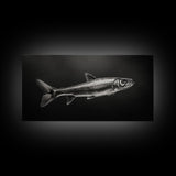 Trout, fish painting, fly fishing art, rustic decor, cabin wall art, nature painting, extra wide art, panoramic art, framed canvas print