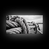 Nautical rope, rustic art, coastal decor, nautical wall art, maritime painting, extra wide art, panoramic painting, framed canvas print