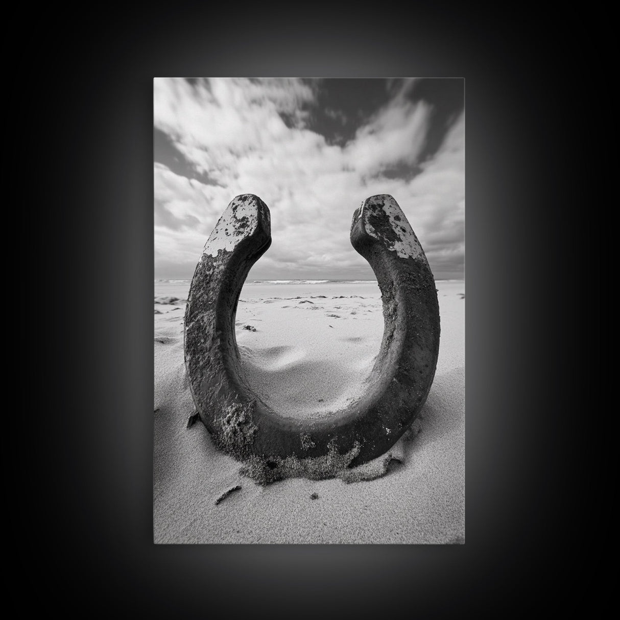 Horseshoe art, western decor, rustic wall art, wabi sabi wall art, moody photography, minimalist art, canvas print, living room art