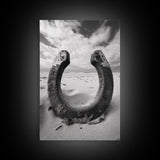 Horseshoe art, western decor, rustic wall art, wabi sabi wall art, moody photography, minimalist art, canvas print, living room art
