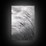 Wind Blowing Grass, moody art, wabi sabi art, landscape painting, farmhouse art, rustic decor, minimalist art, framed canvas print