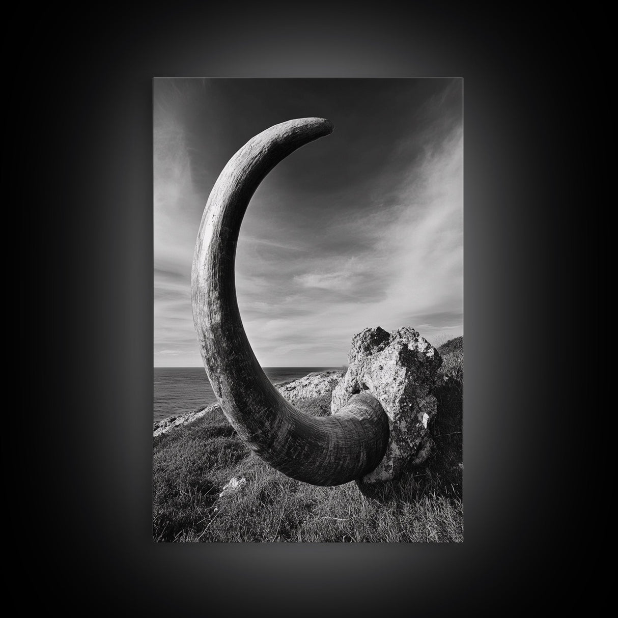 Ancient Horn, ozymandias art, rustic wall art, moody decor, nature landscape art, wabi sabi art, framed canvas print, farmhouse decor