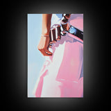 Pink cowgirl, western belt, black cowgirl painting, light pink wall art, southwestern art, cowboy aesthetic, framed canvas print, rustic art