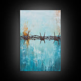 Barbed Wire, southwest wall art, rustic decor, teal wall art, minimalist art, original painting, gift idea for him, canvas print