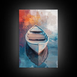 Rowboat Painting, Nautical Wall Art, Coastal Landscape Art, Rustic Water Scene, Framed Canvas Print, Lakehouse Decor, Gift Idea