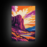 Mountain Painting, Bold Landscape Art, Orange Purple Wall Decor, Southwest Wall Art, Framed Canvas Print, Nature Inspired Artwork