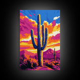 Southwest Cactus Art, Desert Wall Decor, Pink Orange Wall Art, Bold Sunset Art, Framed Canvas Print, Gift Idea, Rustic Wall Art