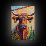 Colorful Bull, Mosaic Wall Art, Chicano Art, Southwest Wall Art, Canvas Print, Farmhouse Art, Rustic Decor, Gift Idea, Boho Art