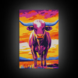 Pop Art Cow, Pink Orange Wall Art, Southwest Wall Art, Canvas Print, Rustic Decor, Farmhouse Art, Living Room Art, Bold Wall Art