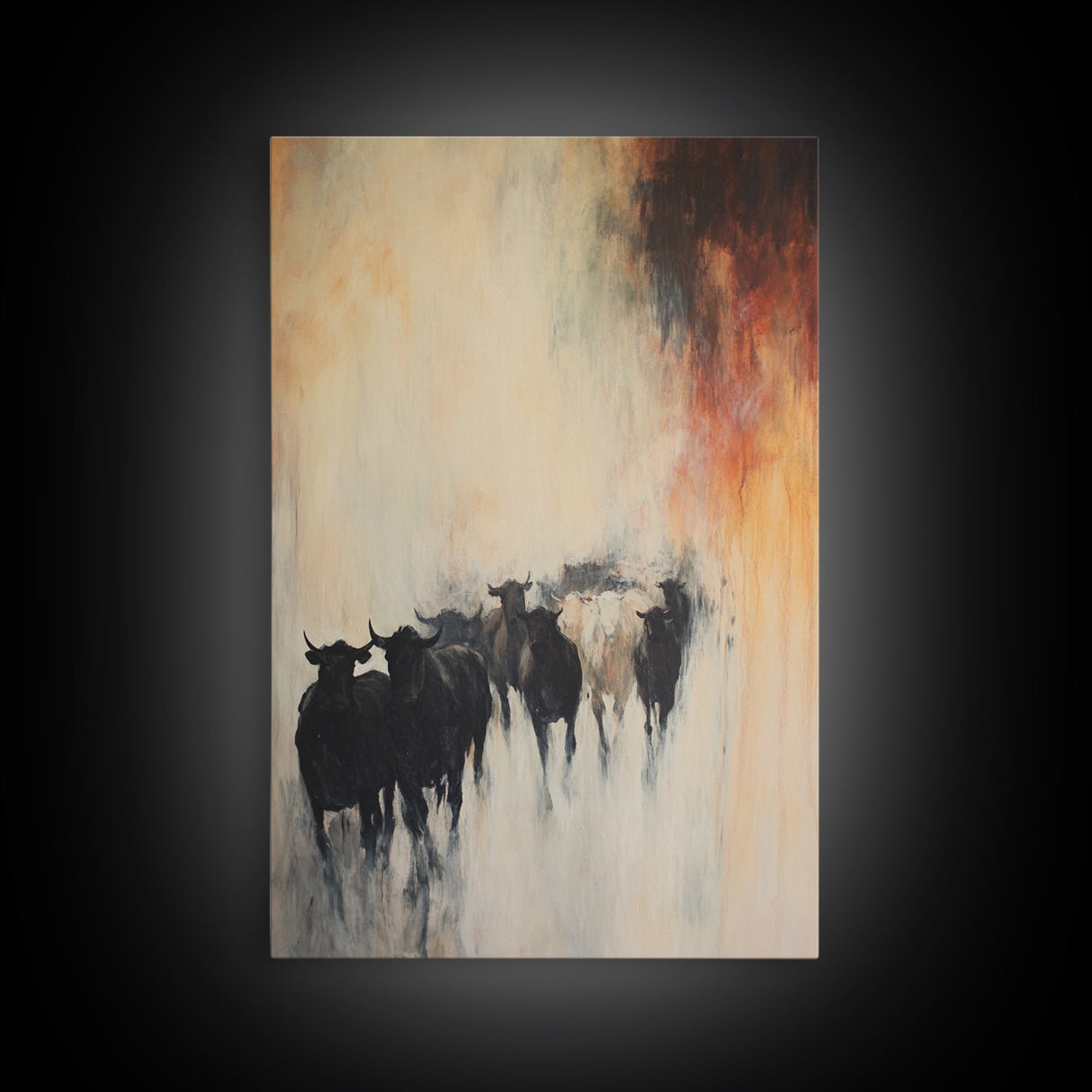 Foggy Cattle, moody art, bull and bear art, rustic wall art, farmhouse art, vintage aesthetic, country home, Canvas Print