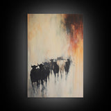 Foggy Cattle, moody art, bull and bear art, rustic wall art, farmhouse art, vintage aesthetic, country home, Canvas Print