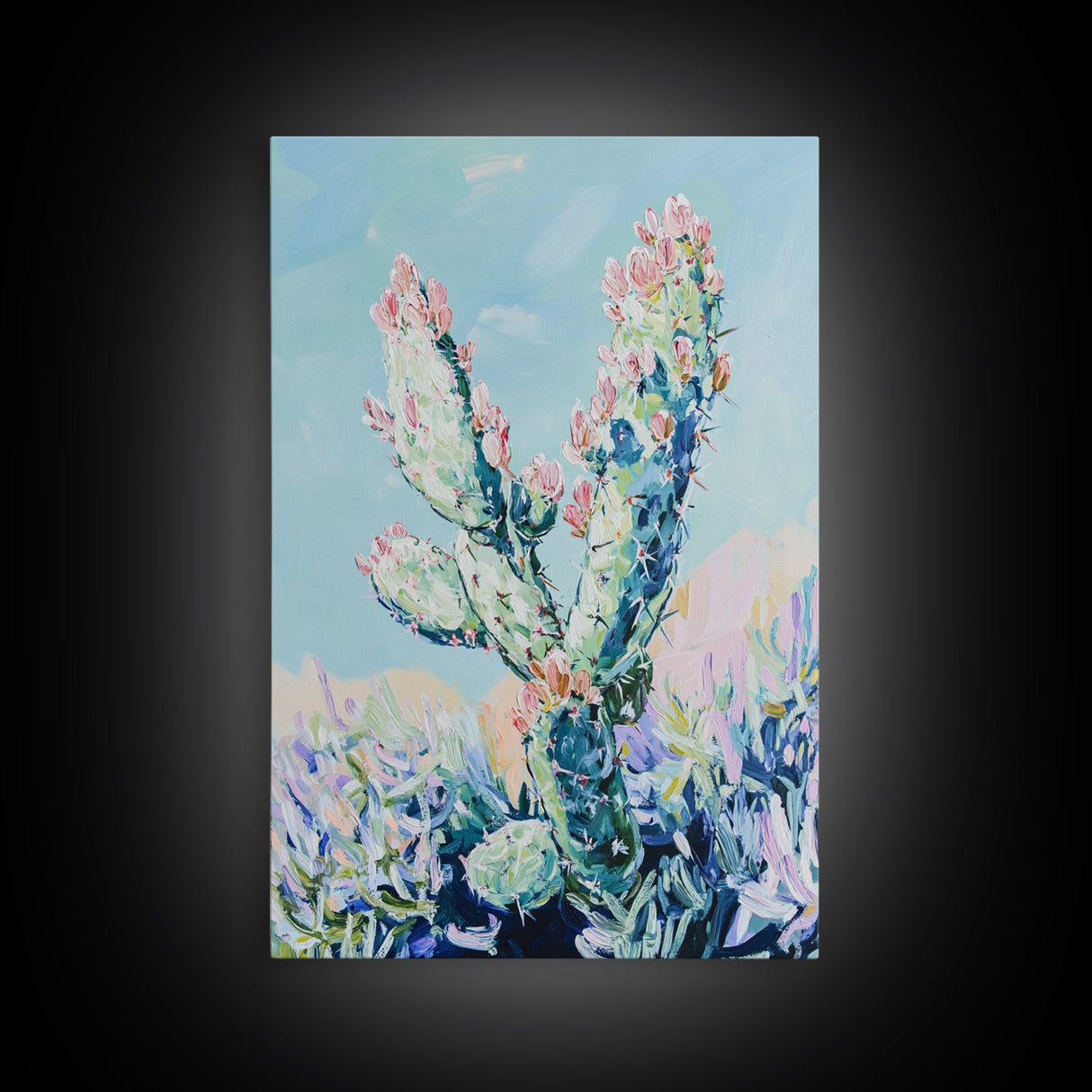 Prickly Pear Cactus, agave painting, southwest wall art, botanical prints, gift idea for her, boho art, desert decor, Canvas Print